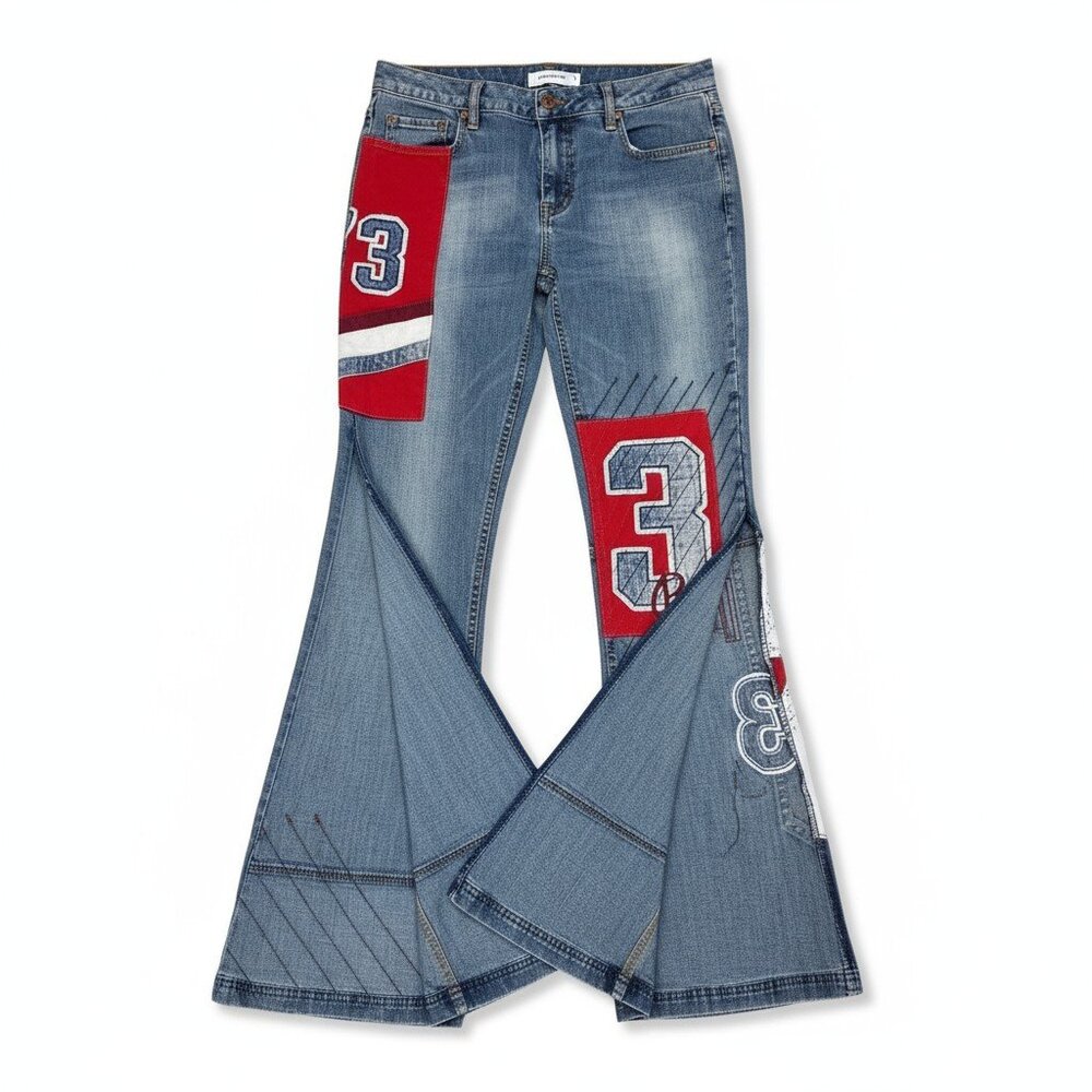 RARE Y2K Pepe Jeans Women 28x33 Patchwork Flare Bootcut Slit Bratz Core VTG